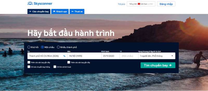 Giao diện website Skyscanner