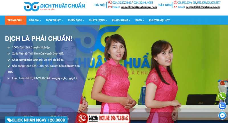Giao diện website của Dịch Thuật Chuẩn
