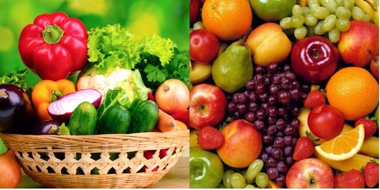 Các loại rau xanh và trái cây tươi