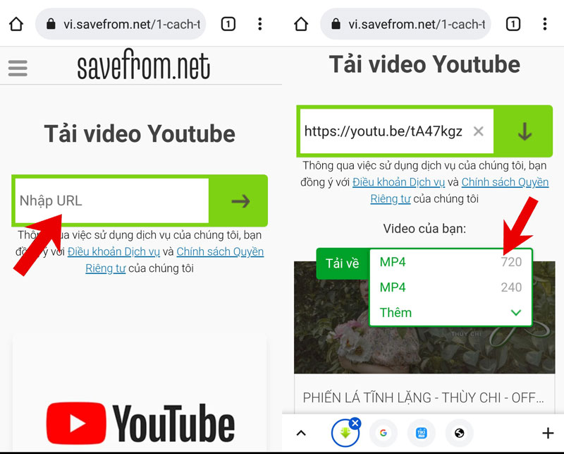 Các bạn Paste link video Youtube cần tải về vào ô Nhập URL rồi chọn chất lượng Video rồi chờ video được tải về