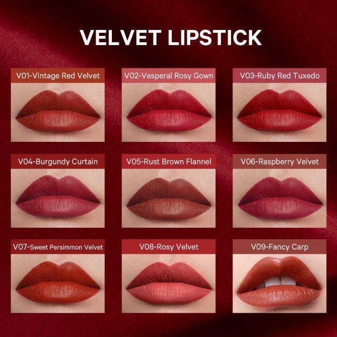 Bảng màu của son Perfect Diary Glamour Select Velvet Liquid Lipstick: