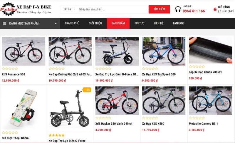Giao diện bán hàng của F-x Bike