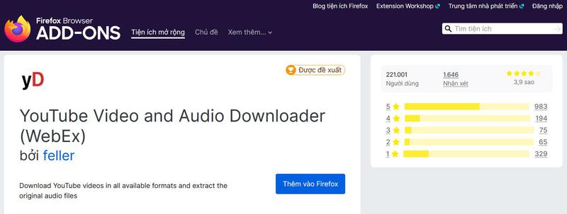 Add-ons YouTube Video and Audio Downloader trên Firefox